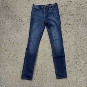 Hollister Super Skinny Women's Blue Denim Jeans 5-Pocket Medium Wash Button Zip